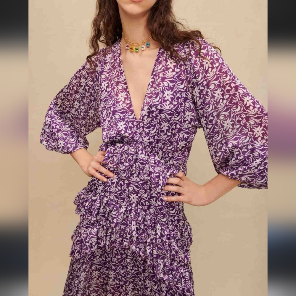 💐 NWT Maje Ronirique Paris Floral Violet Maxi Dress – Size XS/0/FR 34 💜